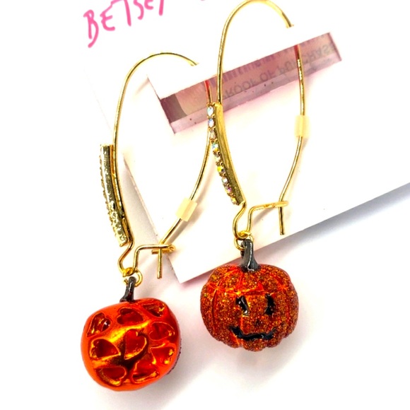 New Betsey Johnson Pumpkin Drop Earrings - Picture 6 of 8